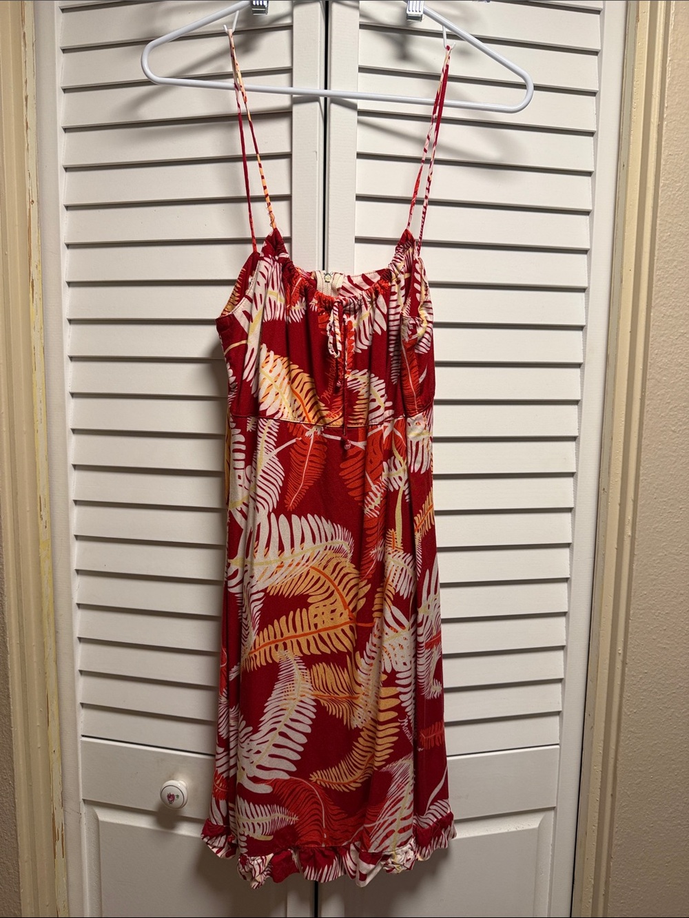 Manuhealii Red Tropical Ruffle-Trim Sun Dress